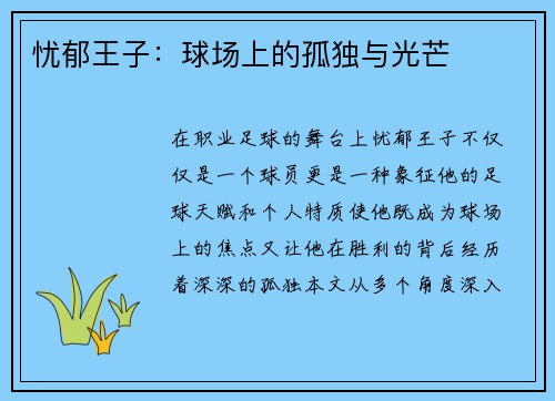 忧郁王子：球场上的孤独与光芒